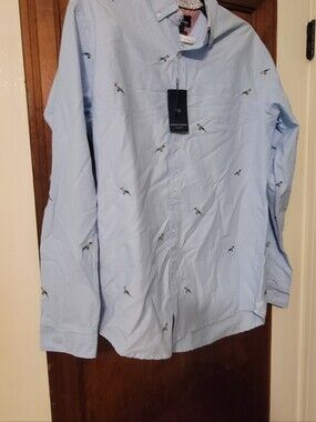 Michael Brandon Light Blue Embroidered Bird Button-Up Shirt